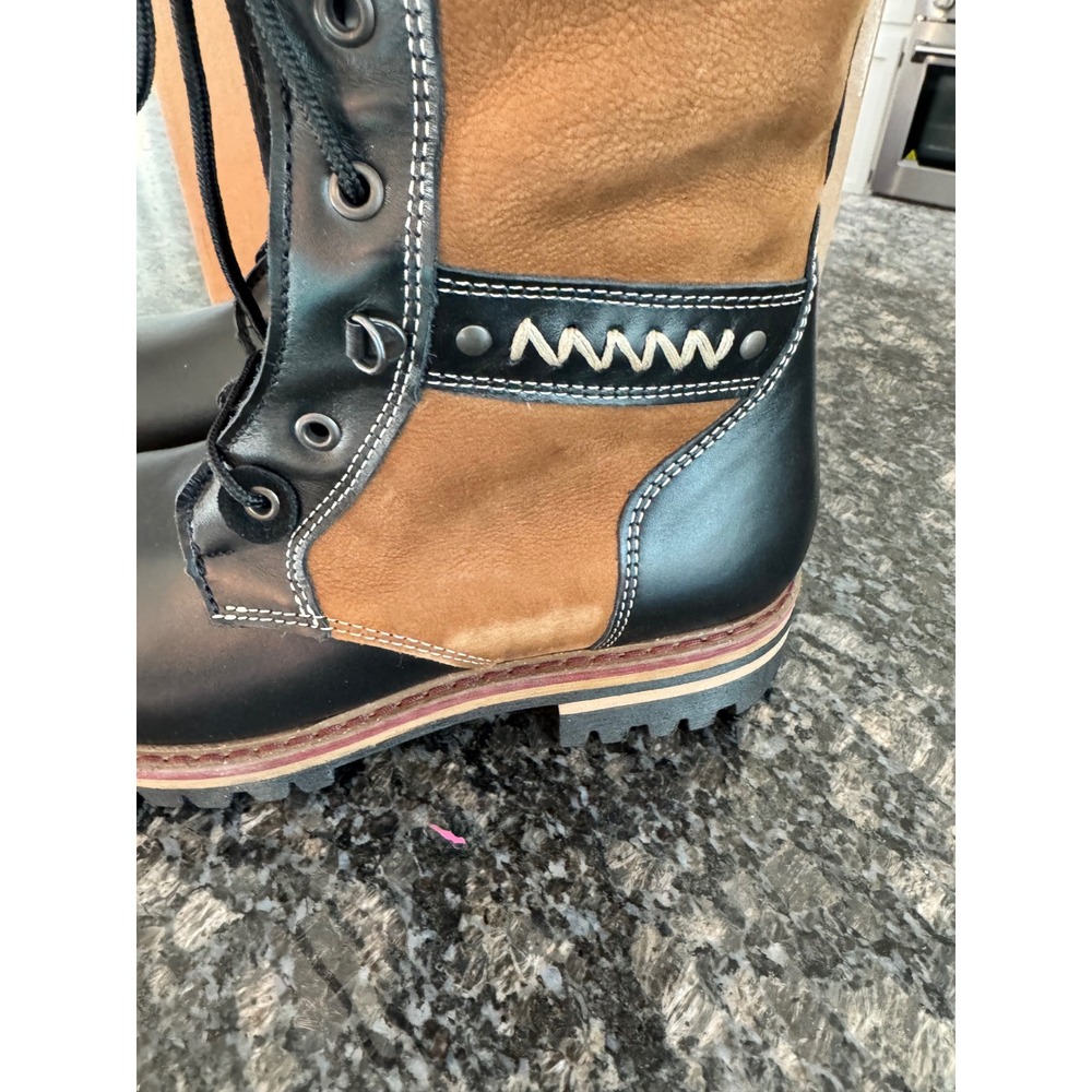 $529 Overland Ilka Tall Laced Boots Black Tan Leather Suede shoes EU 40, 9 NWB - Picture 6 of 12